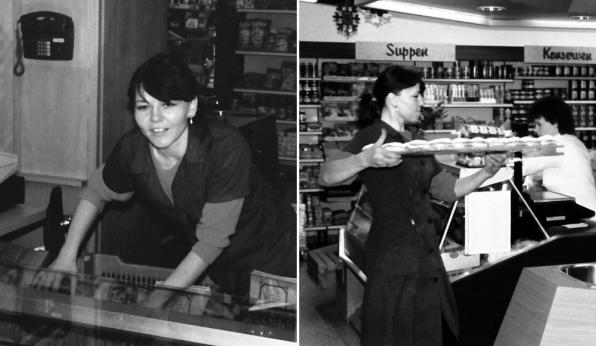 1985: Chefin Renate Reichl ist stolz auf ihr neues Geschäft und fleissig beim Einräumen.